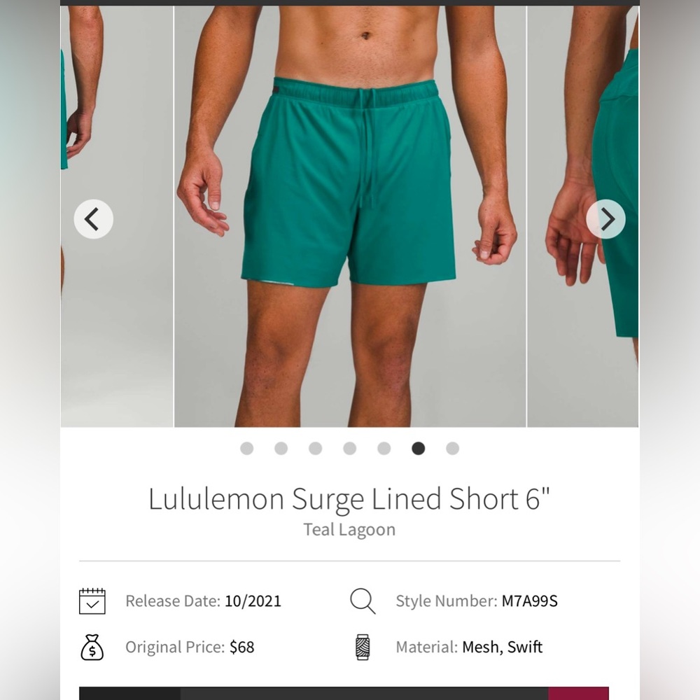 🍋Men’s Lululemon Surge Lined Short 6” size M teal🍋